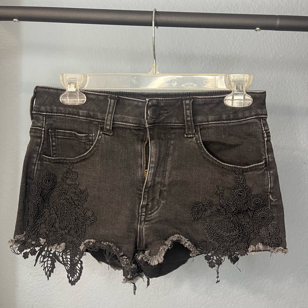 American Eagle Lace Black Denim Shorts